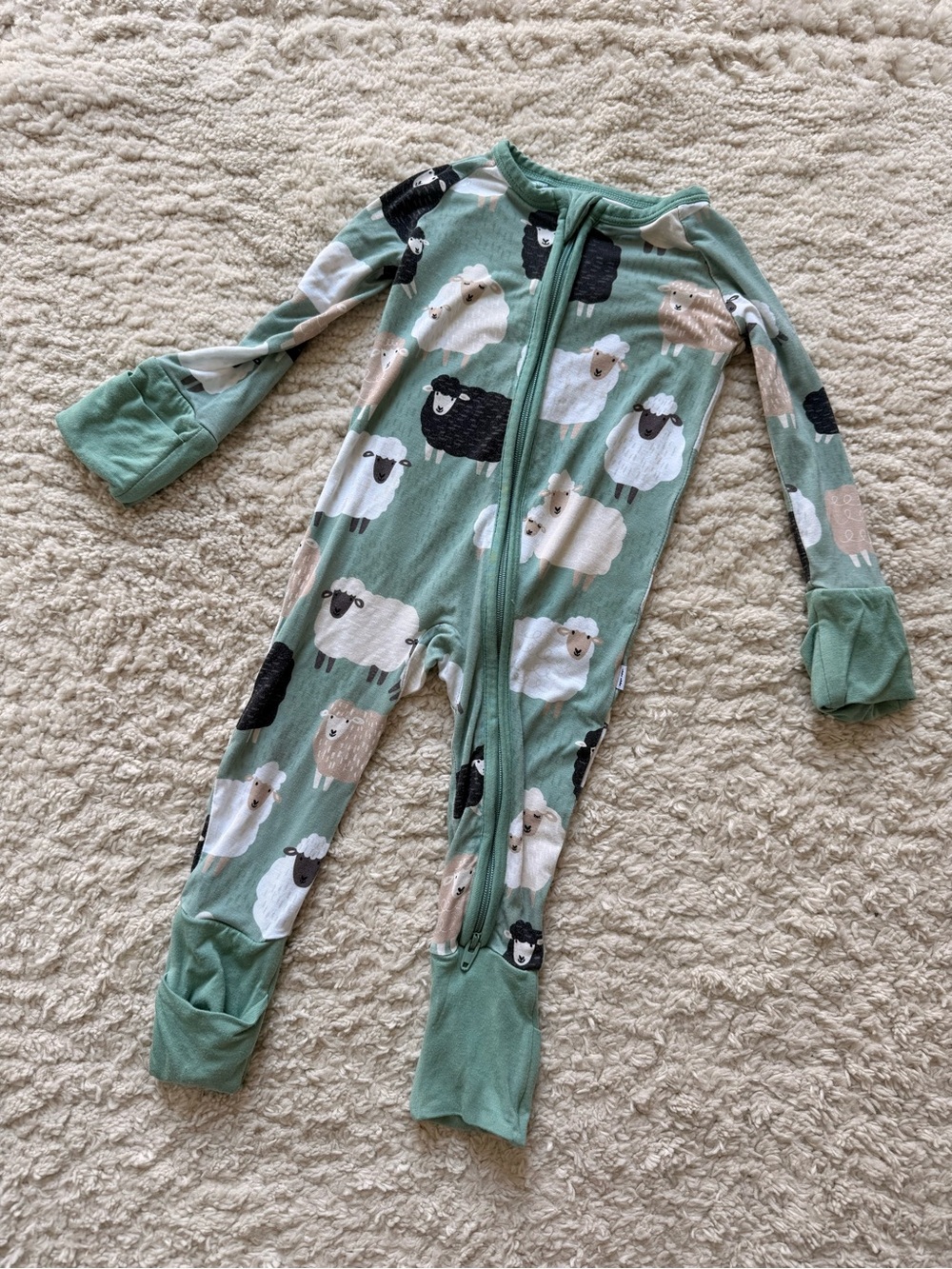 Little Sleepies Mint Green Sheep Print Footed One-Piece